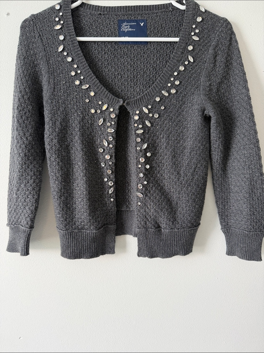 American Eagle Outfitters Charcoal Gray Jeweled Knit Cardigan XS